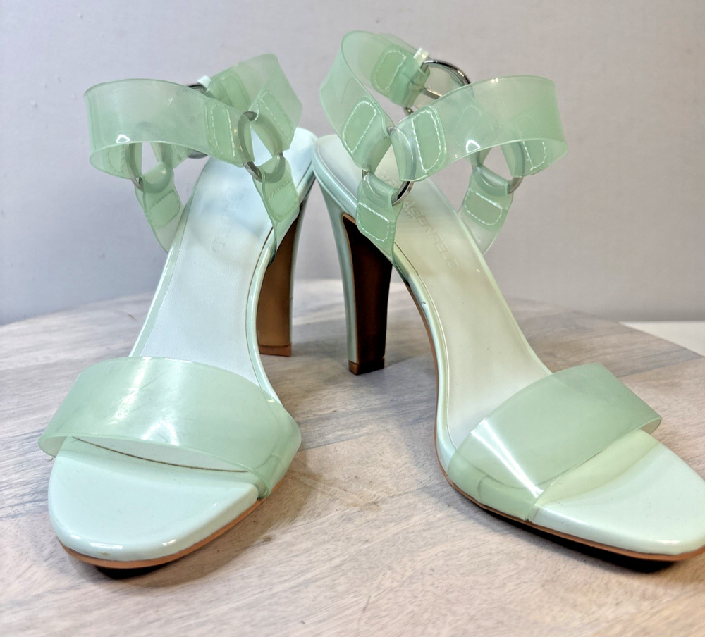 Karl Lagerfeld Paris Cieone Womens Size 6.5 Mint Julep Clear Jelly Heeled Sandal